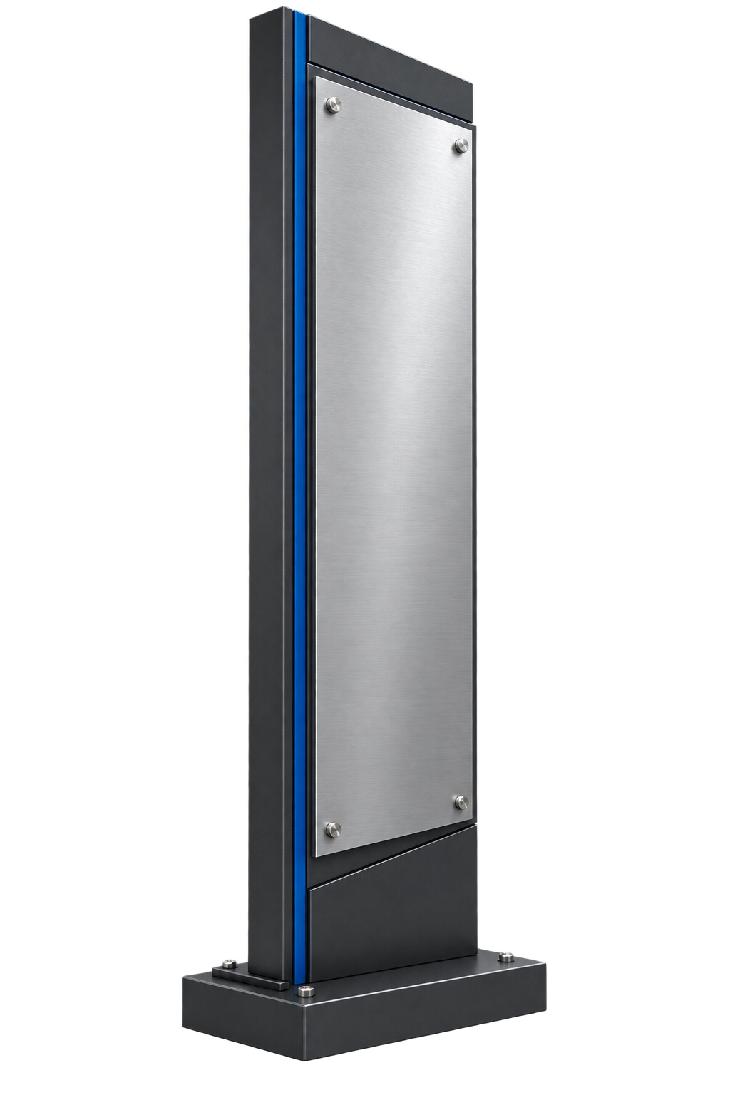 Darstellung einer unbeleuchteten freistehenden Stele mit Metallfront und Bodenplatte